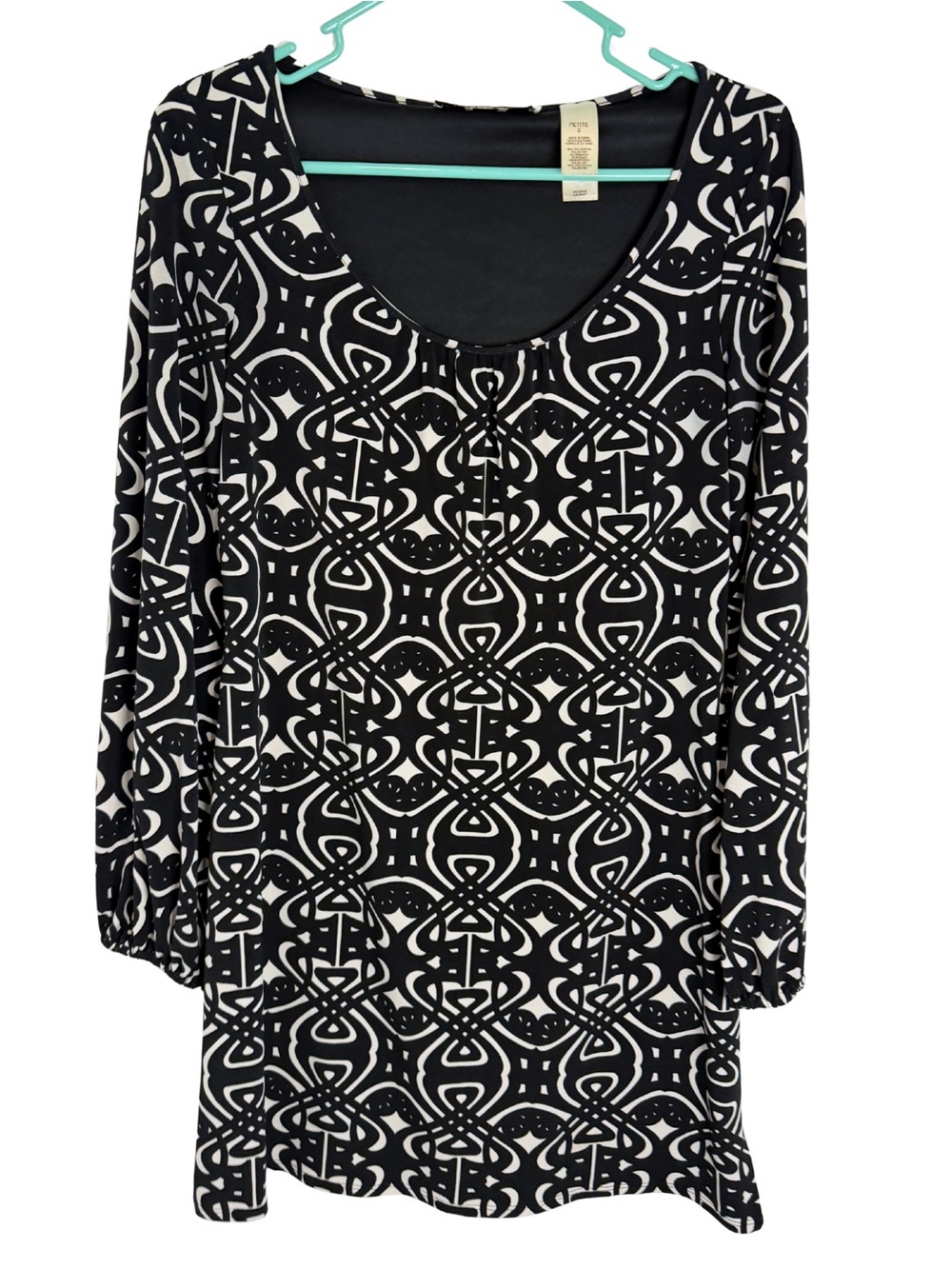 Laundry by Design Black and White Geometric Print Long Sleeve Dress Size 6P